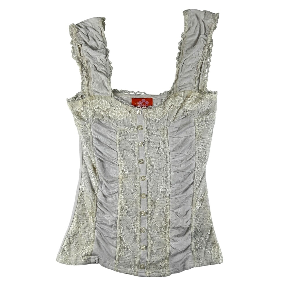 Vintage Finesse Cami Tank Top Womens Medium Lace Shapewear Button Front Y2K